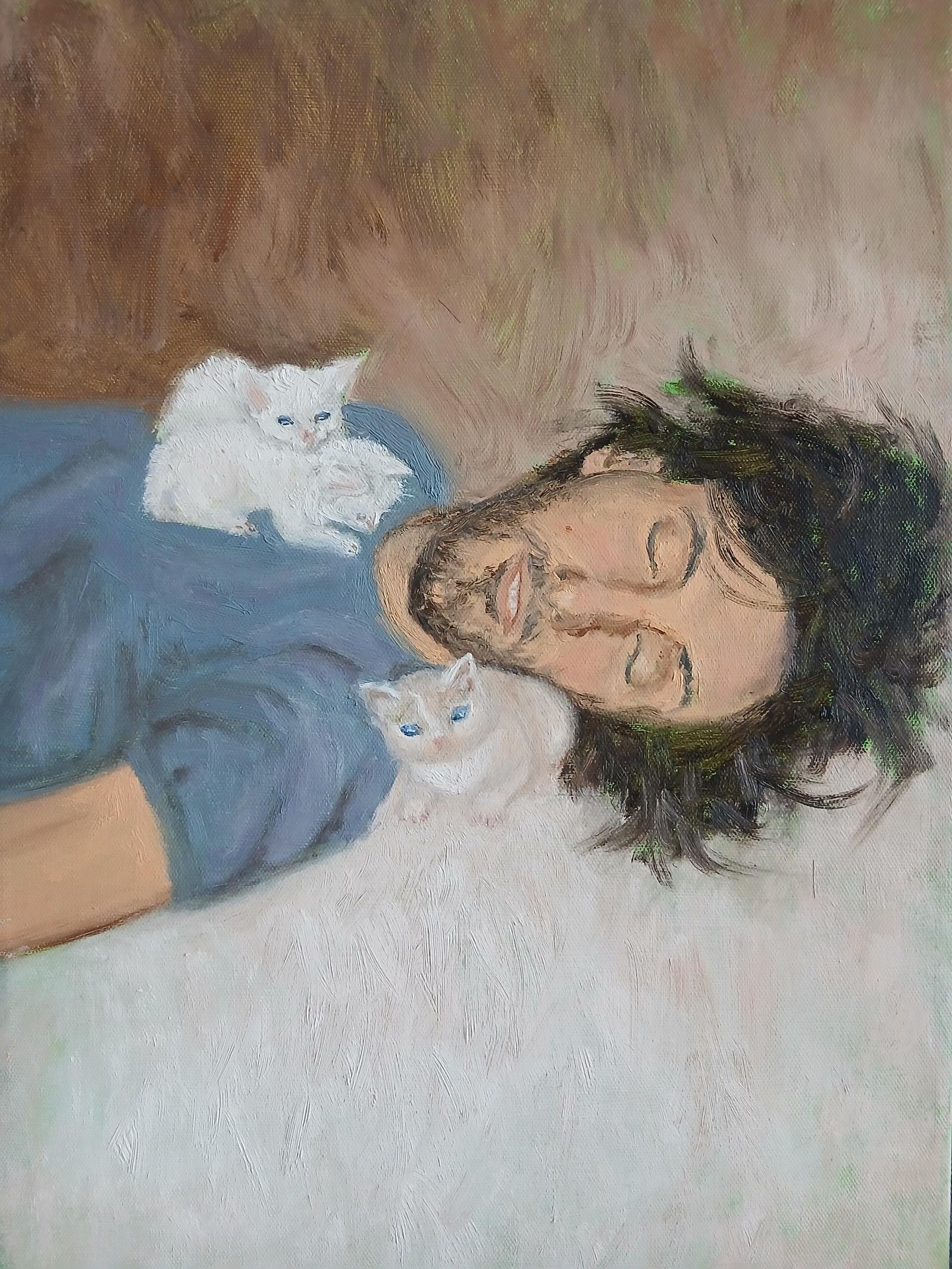 Man Resting with Kittens