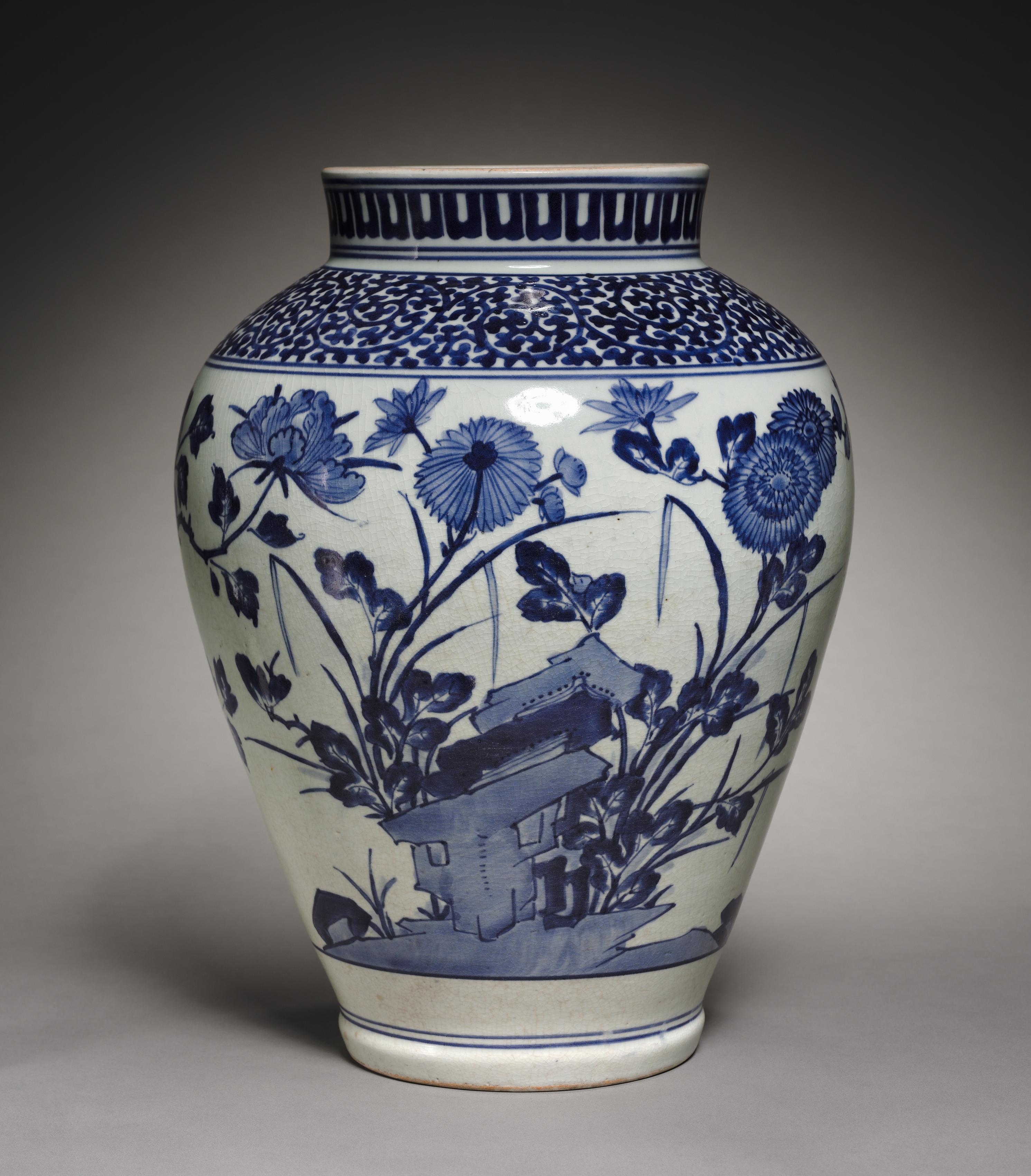 Large Jar with Peonies, Orchids, and Chrysanthemums