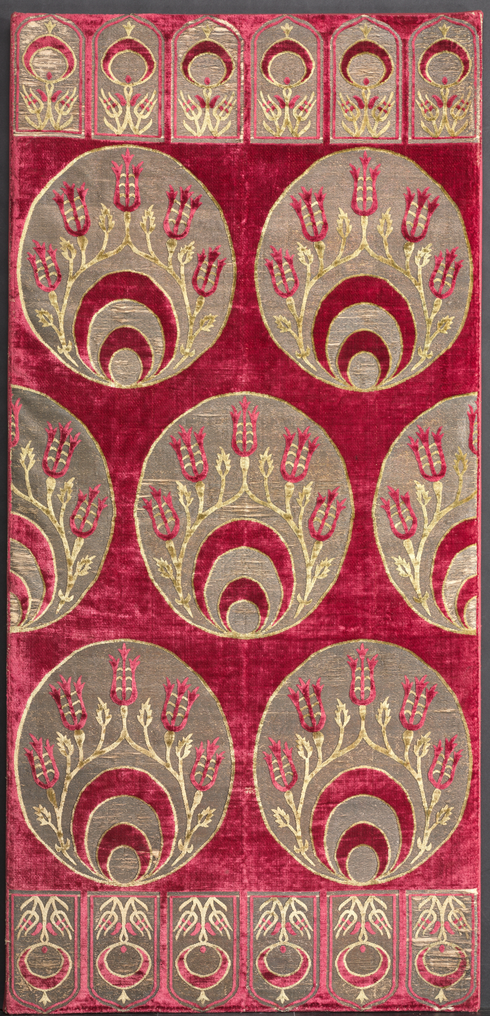 Brocaded velvet cushion cover with crescents